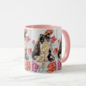 タキシード猫かわいいバラ花猫水彩バラ マグカップ (正面右)