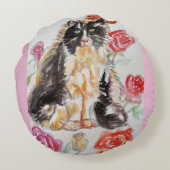 タキシード猫かわいいバラ花猫水彩バラ ラウンドクッション (裏面)