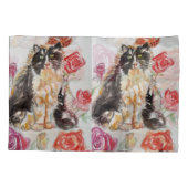 タキシード猫かわいいバラ花猫水彩バラ 枕カバー (裏面)