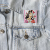 タキシード猫かわいいバラ花猫水彩バラ 缶バッジ (インサイチュ)