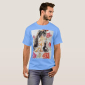 タキシード猫かわいいバラ花猫水彩バラ Tシャツ (正面フル)