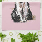 タキシード猫かわいい猫たち白黒パステルピンク キッチンタオル (折り畳み)