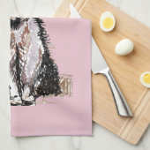 タキシード猫かわいい猫たち白黒パステルピンク キッチンタオル (四つ折り)