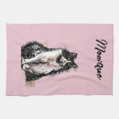 タキシード猫かわいい猫たち白黒パステルピンク キッチンタオル (横)