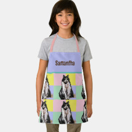 タキシード猫かわいい猫たち白黒パステルレインボー エプロン