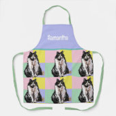 タキシード猫かわいい猫たち白黒パステルレインボー エプロン (正面)