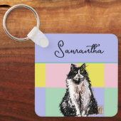 タキシード猫かわいい猫たち白黒パステルレインボー キーホルダー (正面)