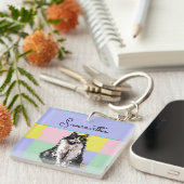 タキシード猫かわいい猫たち白黒パステルレインボー キーホルダー (正面右)