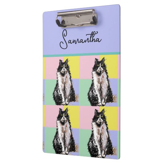 タキシード猫かわいい猫たち白黒パステルレインボー クリップボード (左)