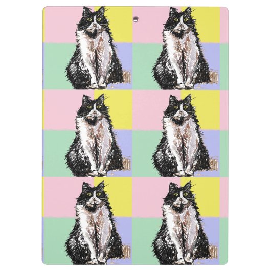 タキシード猫かわいい猫たち白黒パステルレインボー クリップボード (裏面)