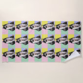 タキシード猫かわいい猫たち白黒パステルレインボー ビーチタオル (正面)