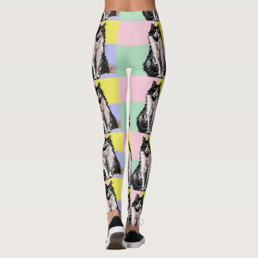 タキシード猫かわいい猫たち白黒パステルレインボー レギンス (裏面)