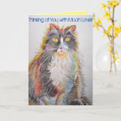 タキシード猫かわいい猫ペンシルスケッチ誕生日カード カード (黄色い花)