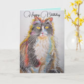 タキシード猫かわいい猫ペンシルスケッチ誕生日カード カード (黄色い花)