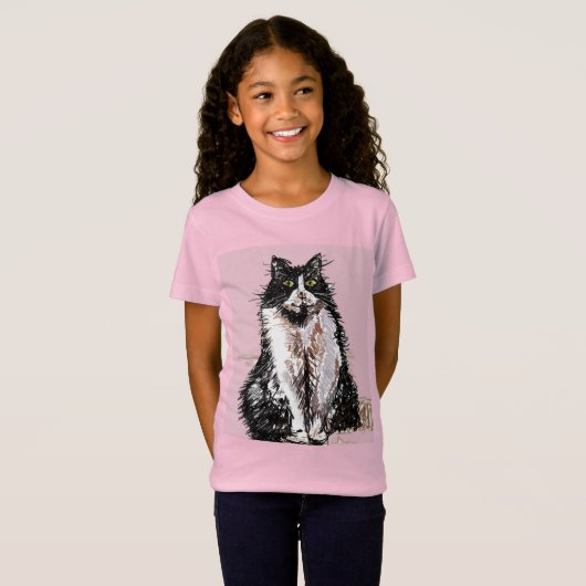 タキシード猫かわいい白黒の女の子 Tシャツ (正面フル)