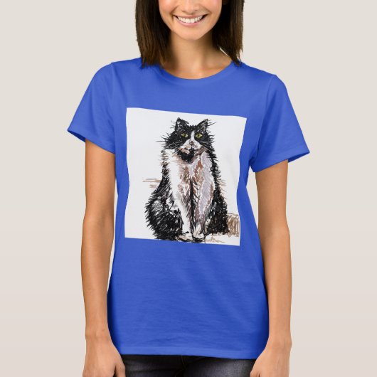 タキシード猫かわいい白黒ペットTシャツ Tシャツ (正面)