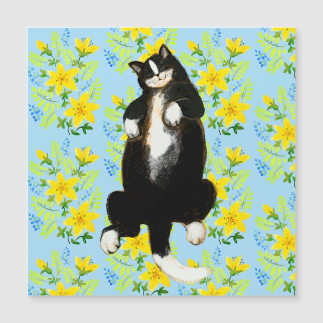 タキシード猫がフローラベッドで寝る (正面)