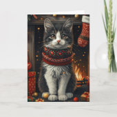 タキシード猫とクリスマスプレゼントの暖炉 カード (正面)