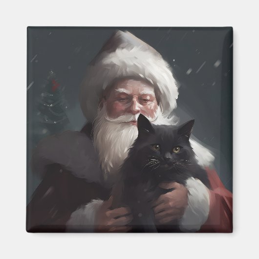 タキシード猫とサンタクロースのクリスマス マグネット (正面)