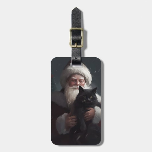 タキシード猫とサンタクロースのクリスマス ラゲッジタグ (正面縦)