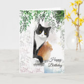 タキシード猫とジンジャー猫の折り畳みグリーティングカード カード (黄色い花)