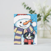 タキシード猫とニンジンの鼻絵画雪だるま シーズンポストカード (スタンド正面)