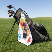 タキシード猫とパレ絵を描ット ゴルフタオル (グリーン)