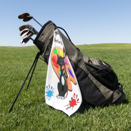 タキシード猫とパレ絵を描ット ゴルフタオル (グリーン)