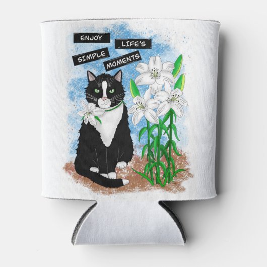 タキシード猫とユリ |感動的引用文 缶クーラー (正面)