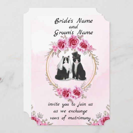 タキシード猫と子猫の結婚式招待状 招待状 (正面/裏面)