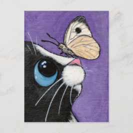 タキシード猫と白絵画蝶 ポストカード