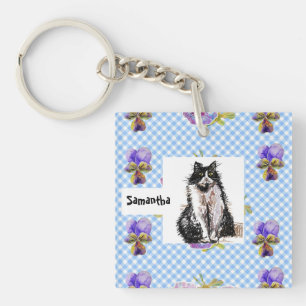 タキシード猫に愛される黒猫と白猫の少女 キーホルダー