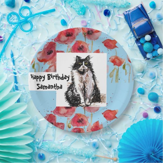 タキシード猫に愛される黒猫と白猫の少女 ペーパープレート (パーティー)