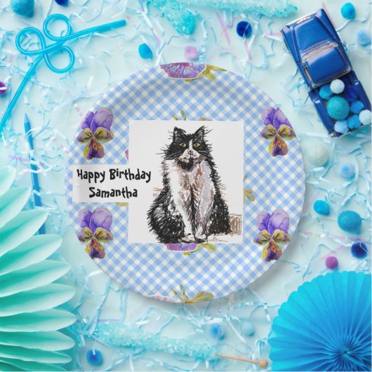 タキシード猫に愛される黒猫と白猫の少女 ペーパープレート (パーティー)