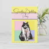 タキシード猫ねこ黄色い誕生日パーティーの招待状 招待状 (スタンド正面)