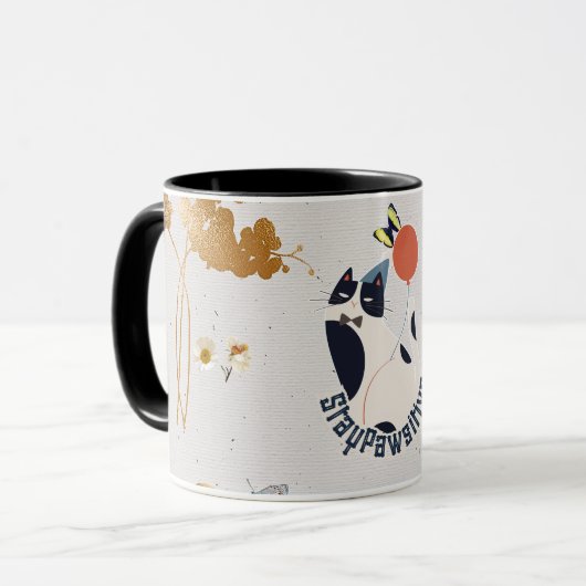 タキシード猫のお祝いコーヒー&ティーマグ マグカップ (正面左)