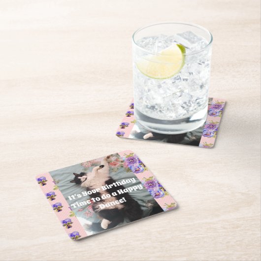タキシード猫のかわいい猫おもしろいハッピーバースデーコースター スクエアペーパーコースター (インサイチュ)