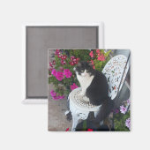 タキシード猫のかわいい花柄 黒猫 マグネット (正面/裏面)
