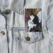 タキシード猫のかわいい花柄 黒猫 缶バッジ (インサイチュ)