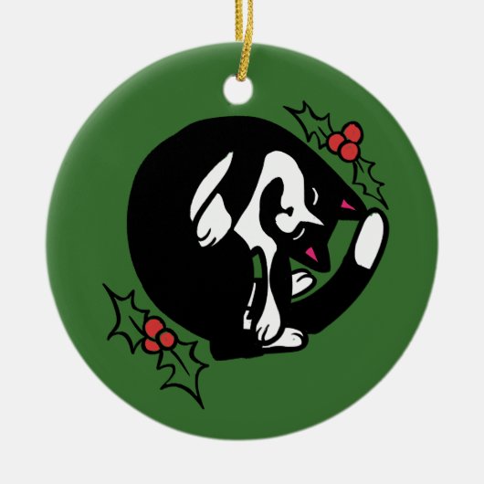 タキシード猫のクリスマス セラミックオーナメント (正面)
