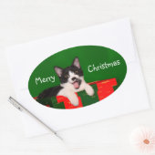 タキシード猫のクリスマス 楕円形シール (封筒)