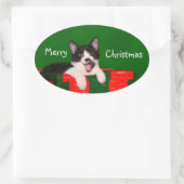 タキシード猫のクリスマス 楕円形シール (バッグ)
