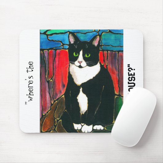 タキシード猫のステンドグラスのデザインの芸術のTシャツ マウスパッド (マウス)