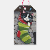 タキシード猫のストッキングストライプのプレゼントラベル ギフトタグ (正面)