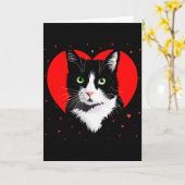 タキシード猫のバレンタインハート 子猫と動物好きのための カード (黄色い花)