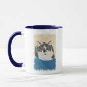 タキシード猫のブルーのブランケットの絵 マグカップ (左)