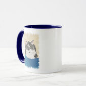 タキシード猫のブルーのブランケットの絵 マグカップ (正面左)