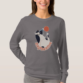 タキシード猫のレディース長袖Tシャツ ポジティブな気持ちを保とう Tシャツ