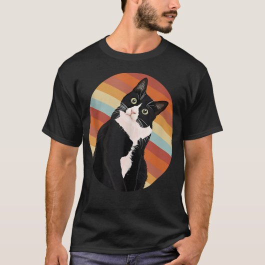 タキシード猫のレトロカラー 動物好きな方へ Tシャツ (正面)