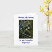 タキシード猫の列車の車掌のバースデー・カード カード (黄色い花)